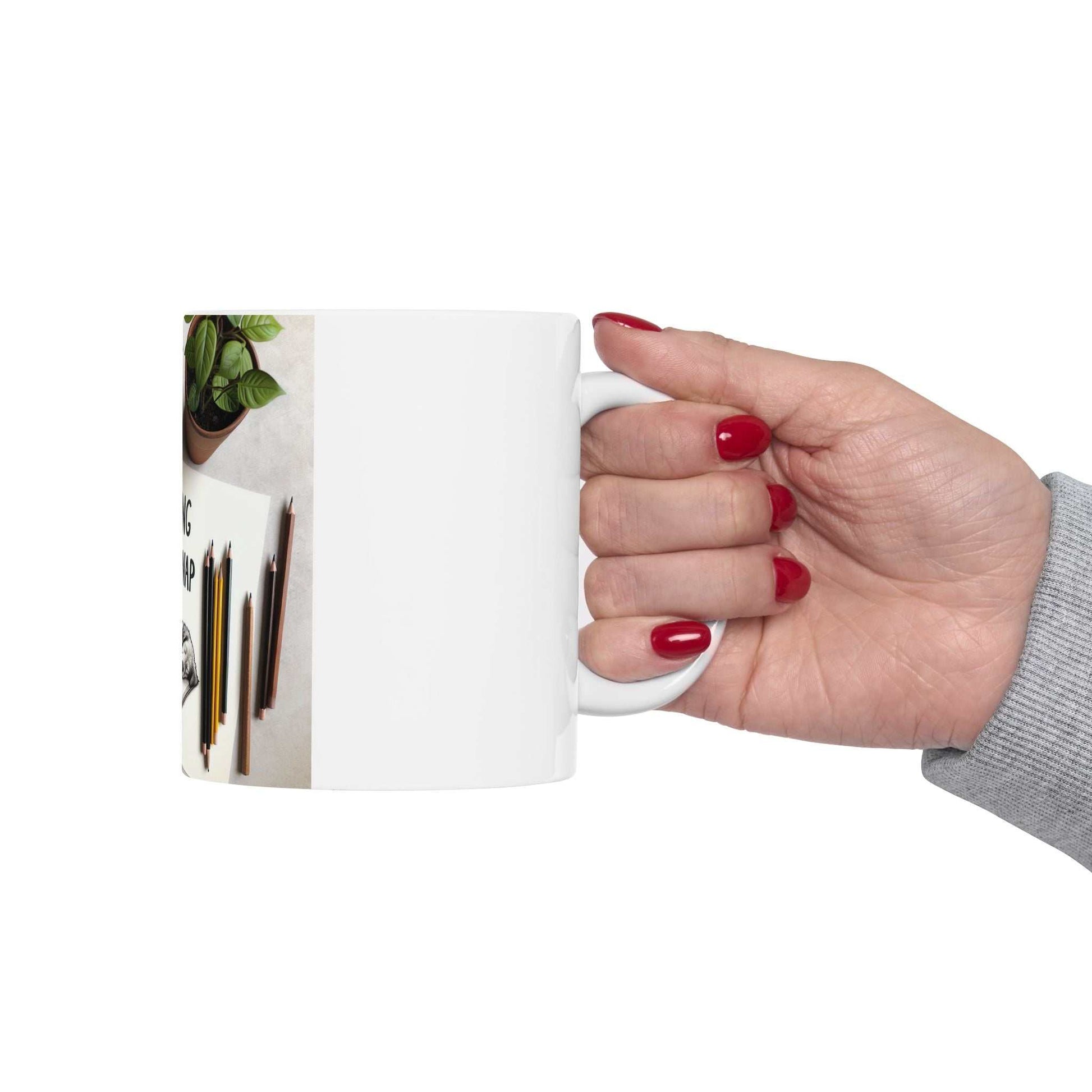 Paw-some Nap Ceramic Mug in hand, white glossy finish, perfect gift for cat lovers.