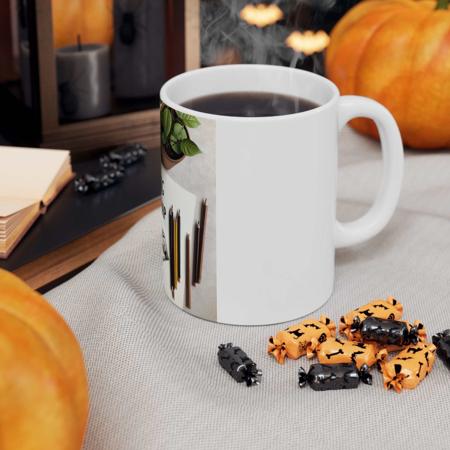 Ceramic mug with vibrant design, ideal for cat lovers, perfect gift, microwave and dishwasher safe.