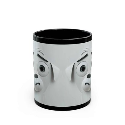 3D mug with sarcastic dog face design in sleek black ceramic.