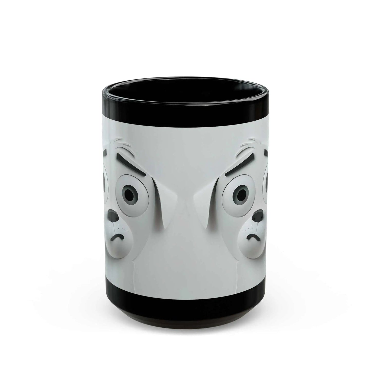 Sarcastic Dog Face 3D Mug with black ceramic design and humorous canine expression.