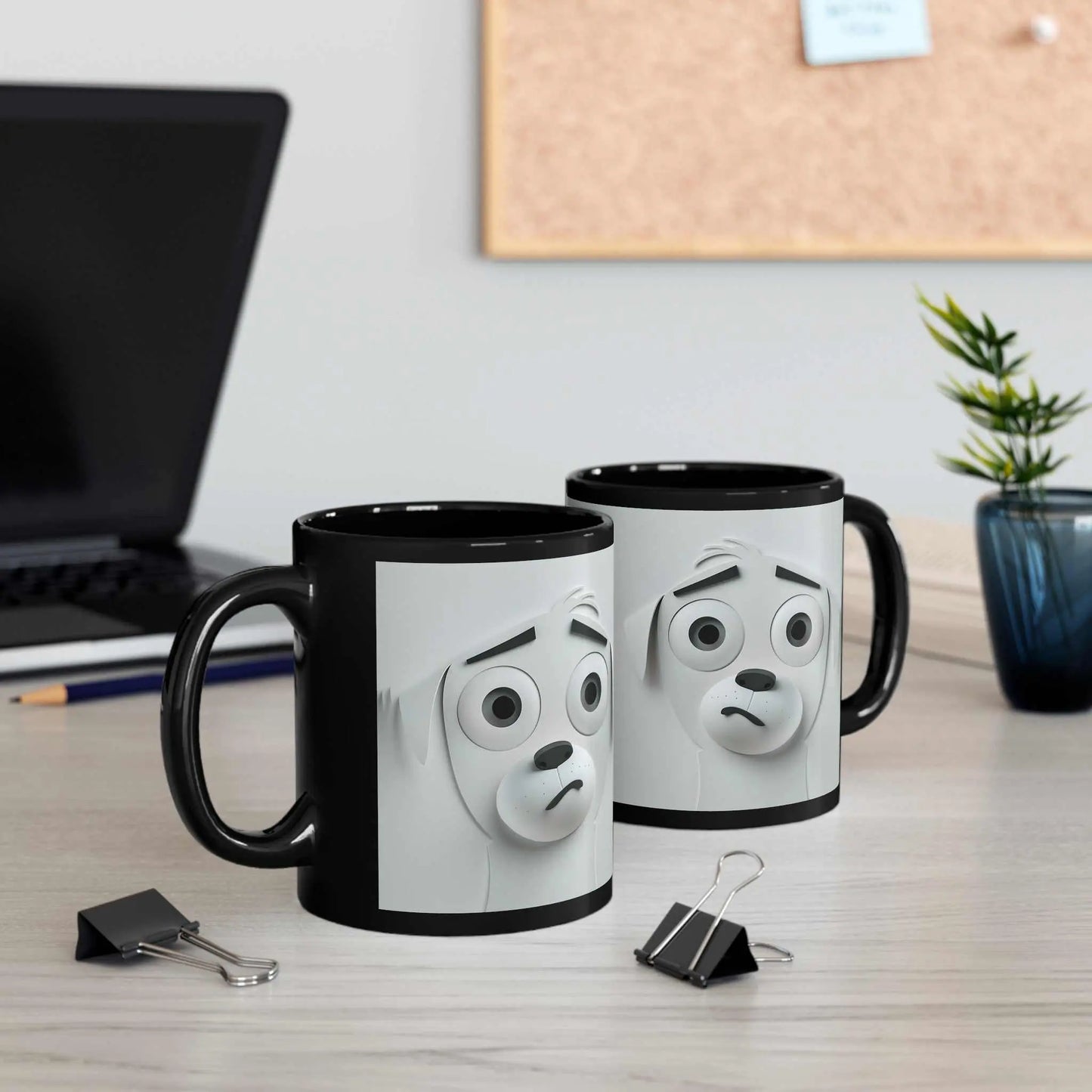 Sarcastic Dog Face 3D Mug with a playful canine design on a black ceramic mug.
