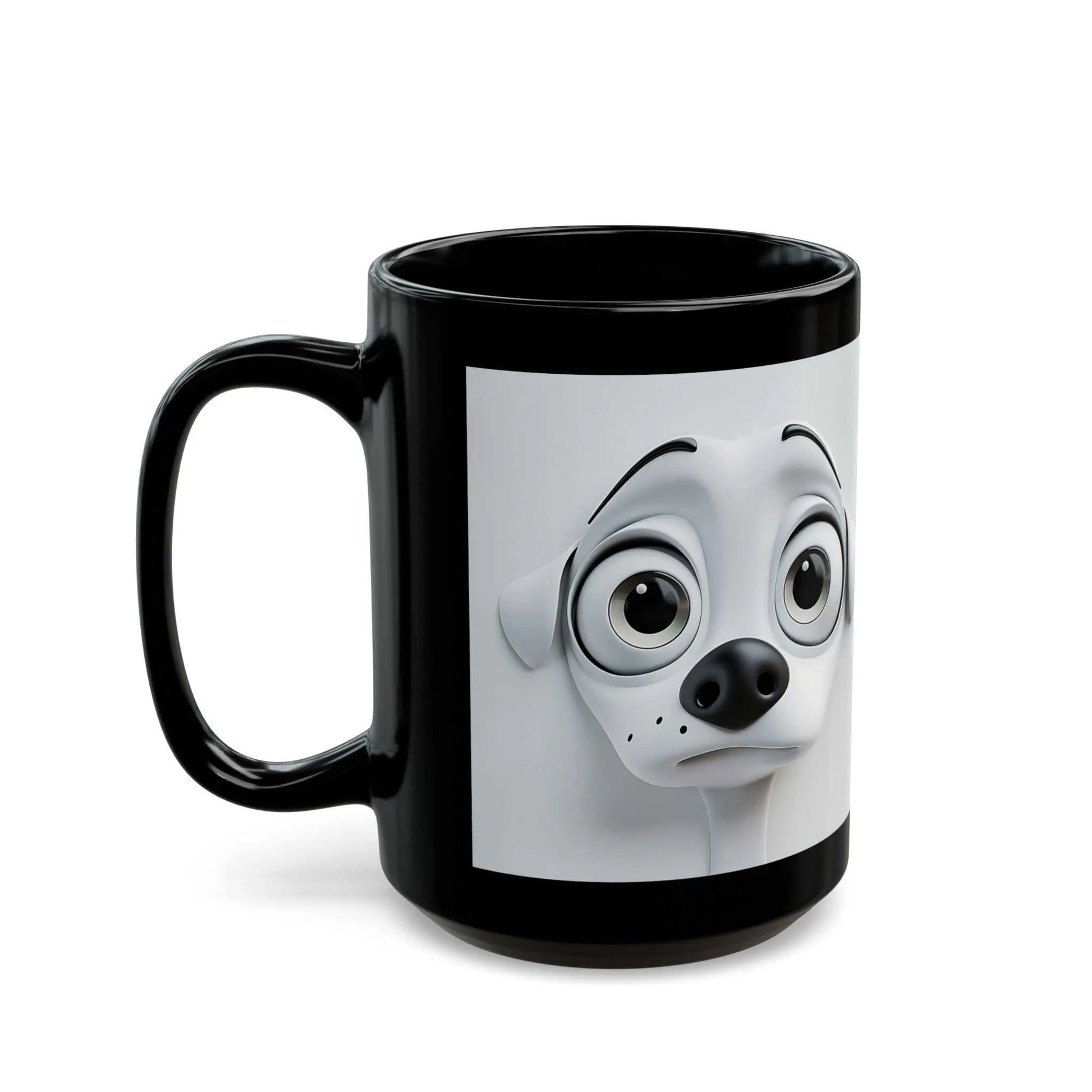 Sarcastic Dog Face 3D Mug with playful canine expression on black ceramic design.