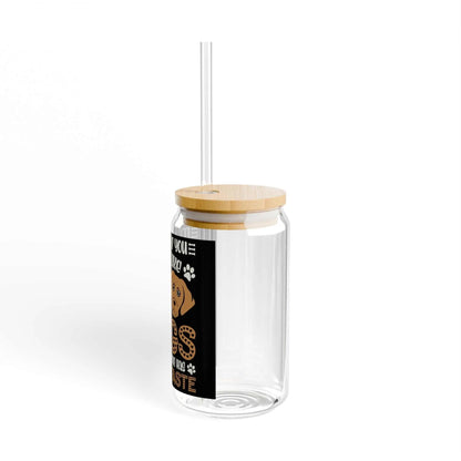 Sipper Glass 16oz with bamboo lid and Tritan straw, durable clear glass.