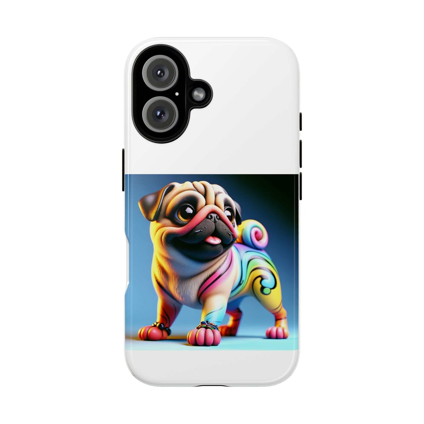 Pug dog phone case with 3D wrap design and UV protection.
