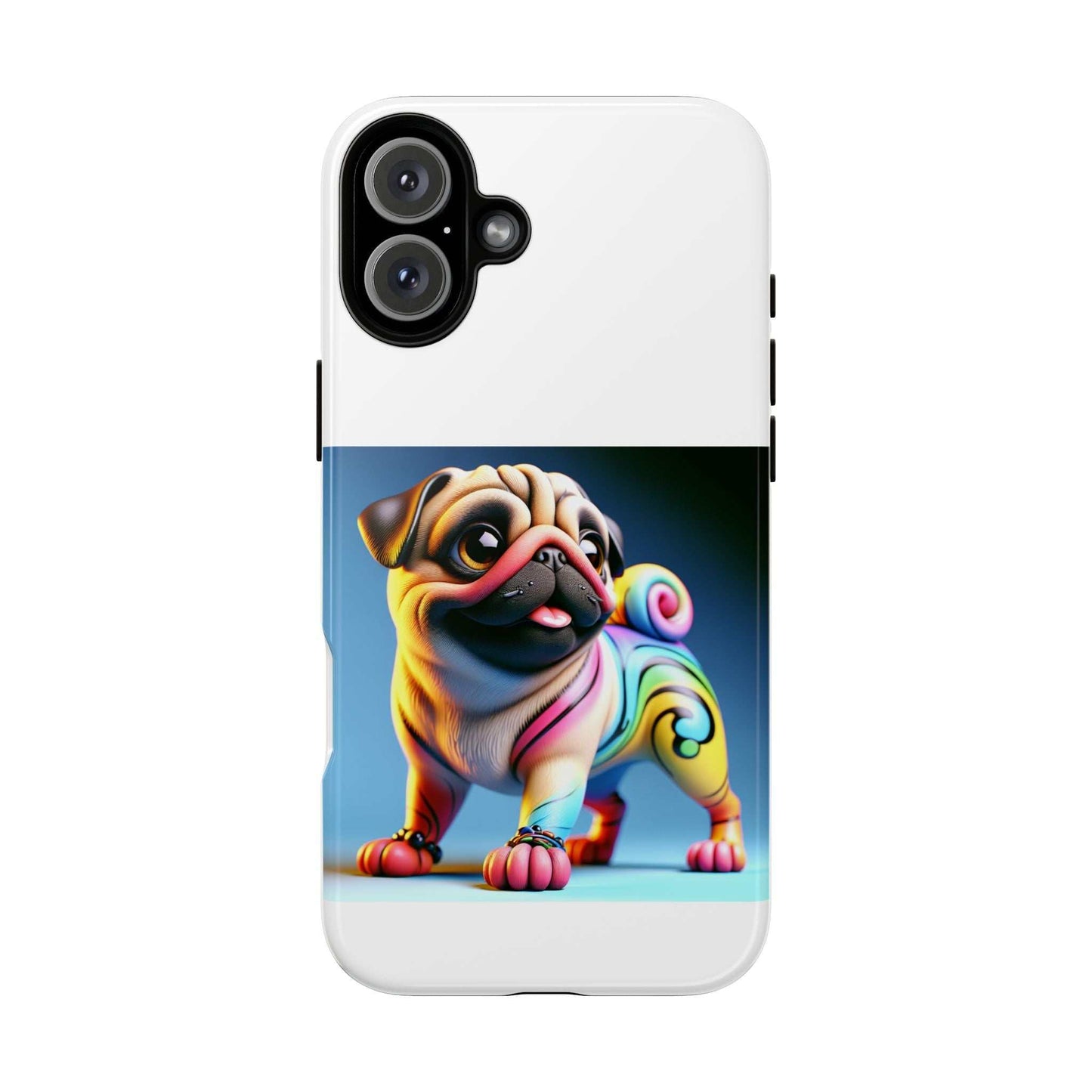Pug dog phone case with 3D design, durable and impact resistant.