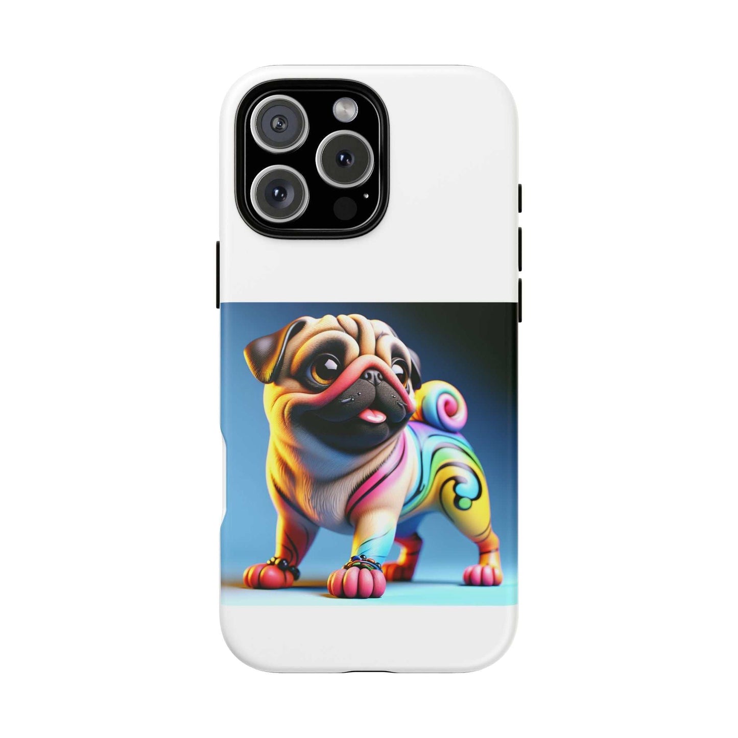 Pug dog phone case with 3D design, durable and stylish for animal lovers.