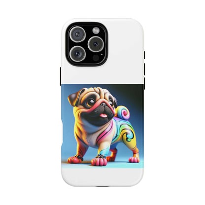 Pug dog phone case with 3D design, durable and stylish for animal lovers.