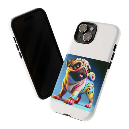 Pug dog phone case with 3D wrap design, dual layer protection, and cute vibrant pug illustration.