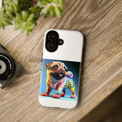 Pug dog phone case with 3D wrap design, colorful and durable for pet lovers.