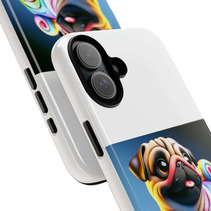 Pug dog phone case 3D design with durable, impact-resistant materials and cute illustration.
