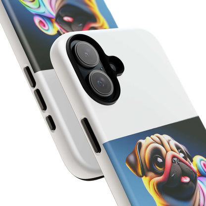 Pug dog phone case with 3D design, durable and impact resistant.