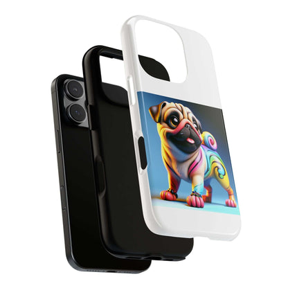 Pug dog phone case 3D design with dual layer protection.