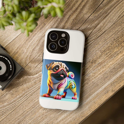 Pug dog phone case with 3D wrap design and vibrant colors.
