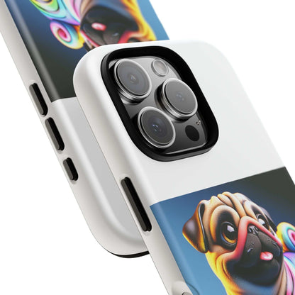 Pug dog phone case with 3D wrap design and vibrant colors.