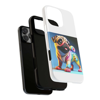 Pug dog phone case 3D design with cute illustration, durable and impact resistant.