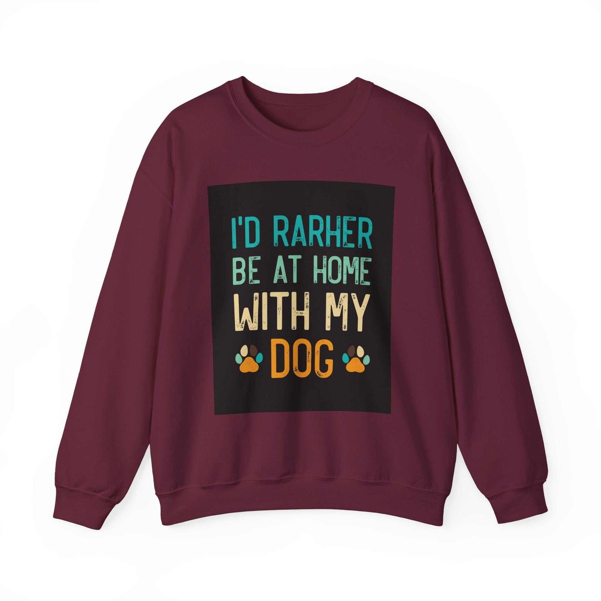 Unisex Heavy Blend™ Crewneck Sweatshirt with "I'd Rather Be at Home with My Dog" design.