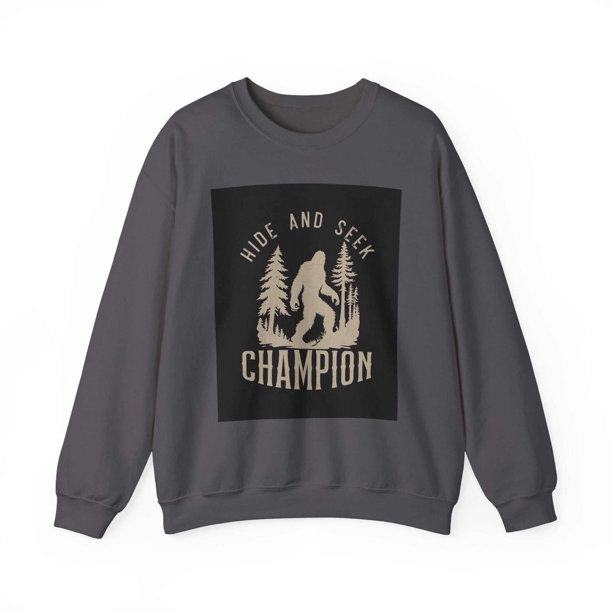 Unisex Heavy Blend™ Crewneck Sweatshirt with "Hide and Seek Champion" print, featuring cozy polyester-cotton blend, ribbed collar, and durable stitching.