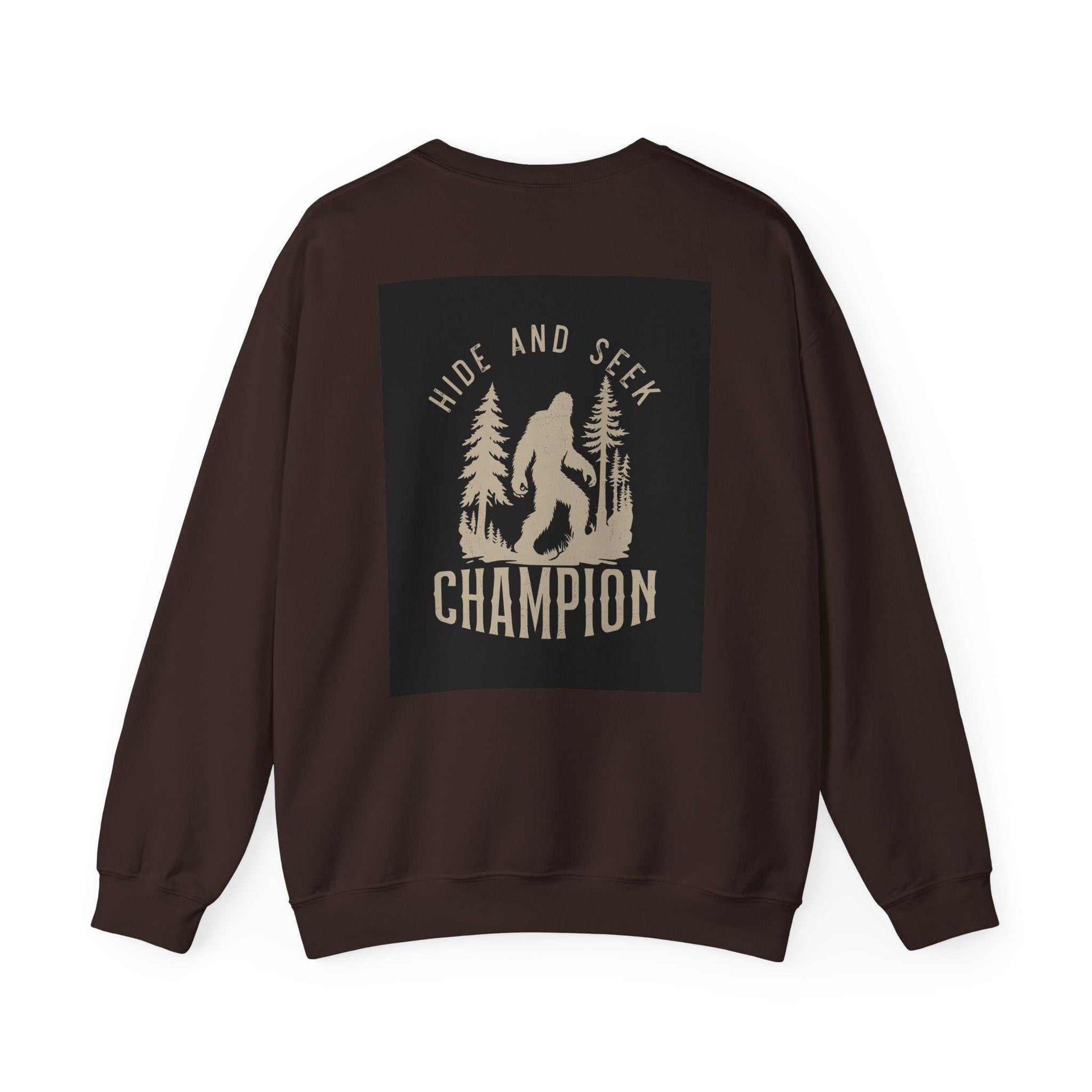 Unisex Heavy Blend™ Crewneck Sweatshirt with "Hide and Seek Champion" graphic, made from 50% cotton and 50% polyester, offering comfort and durability.