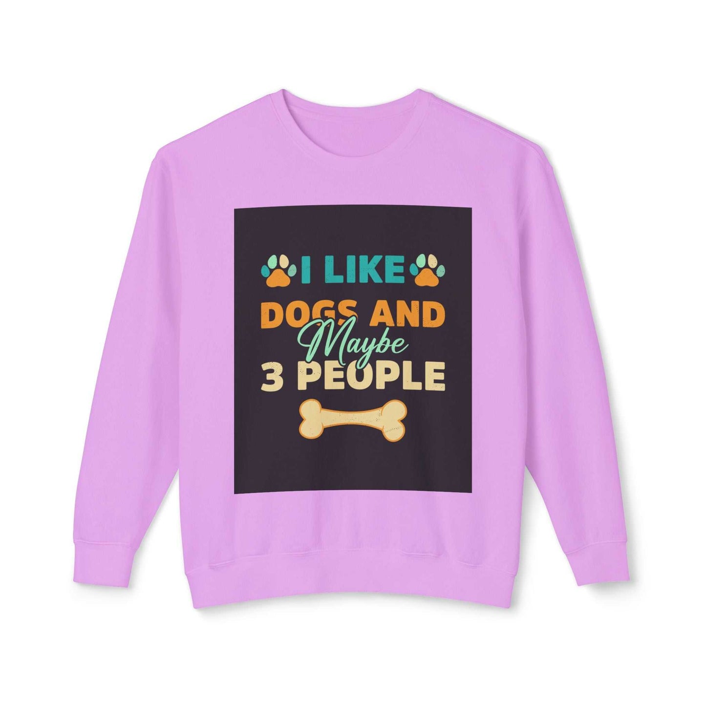Unisex lightweight crewneck sweatshirt in lavender with dog-themed graphic design.