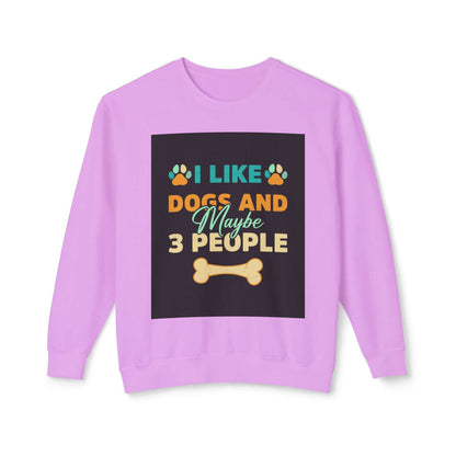 Unisex lightweight crewneck sweatshirt in lavender with dog-themed graphic design.
