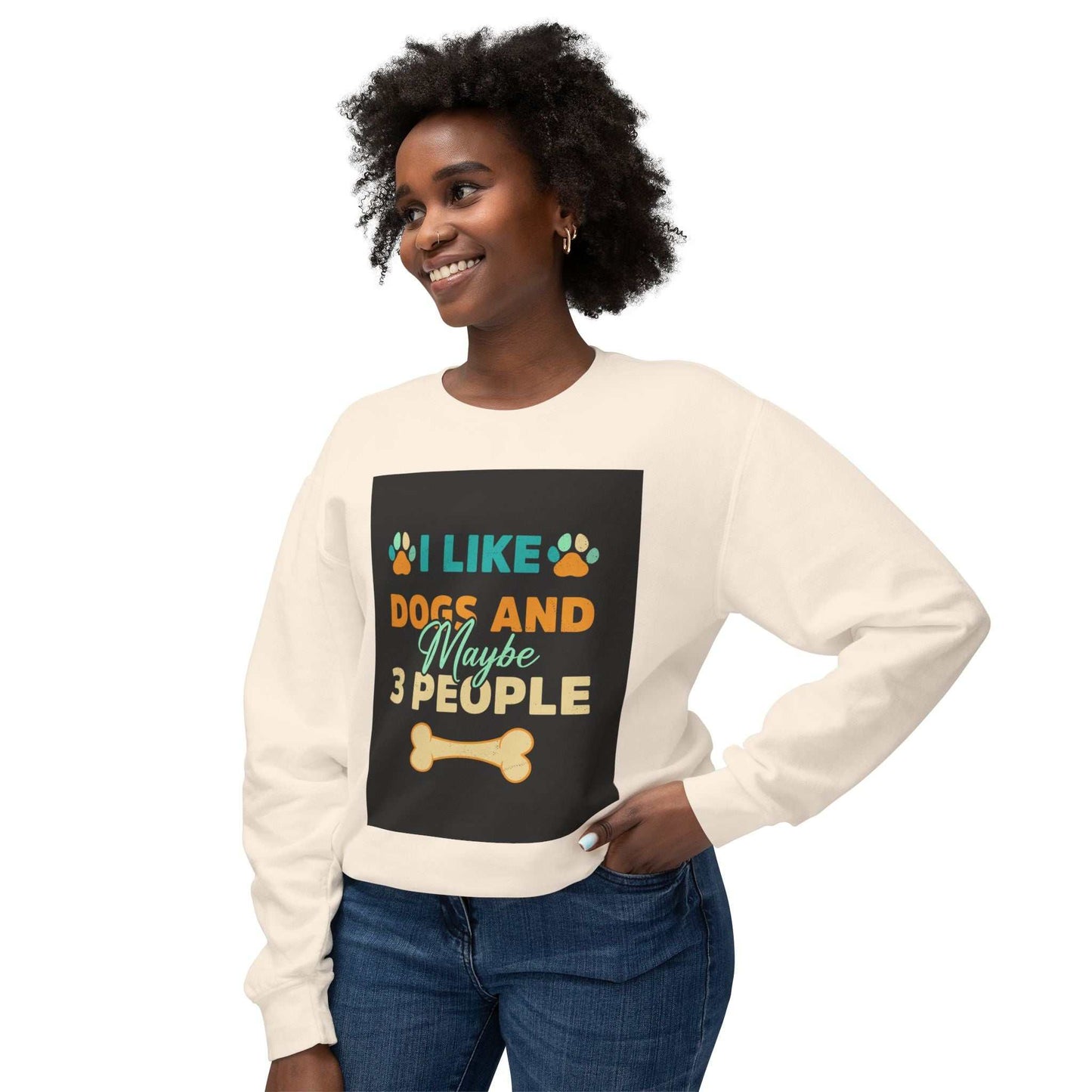Unisex Lightweight Crewneck Sweatshirt featuring dog-themed print, soft ring-spun cotton, relaxed fit.