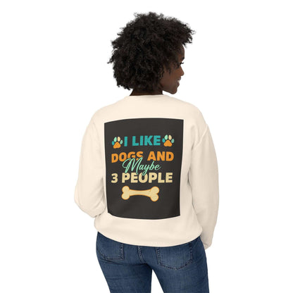 Unisex lightweight crewneck sweatshirt with humorous dog-themed text on back.