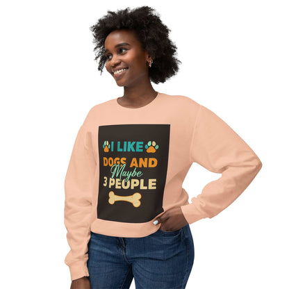 Unisex Lightweight Crewneck Sweatshirt with printed design, worn by a smiling person.