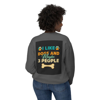 Unisex Lightweight Crewneck Sweatshirt in dark grey with humorous text graphic on back.