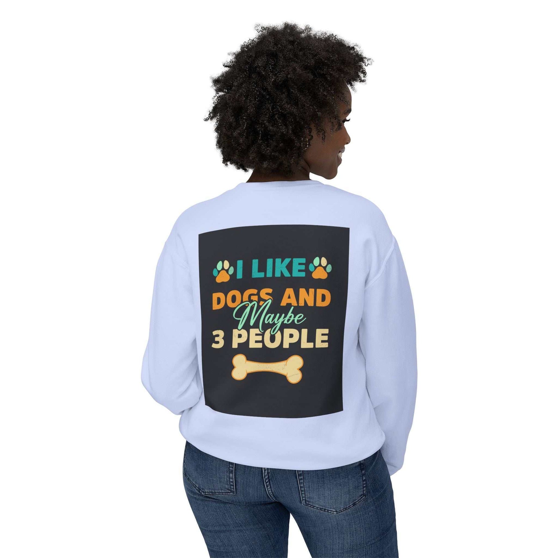 Unisex Lightweight Crewneck Sweatshirt with humorous print on the back, made from soft ring-spun cotton, showcasing style and sustainability.