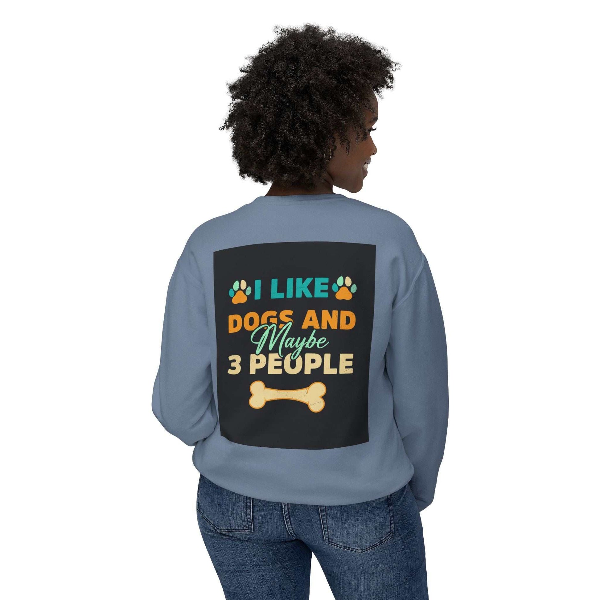 Unisex lightweight crewneck sweatshirt with playful dog-themed graphic on back.