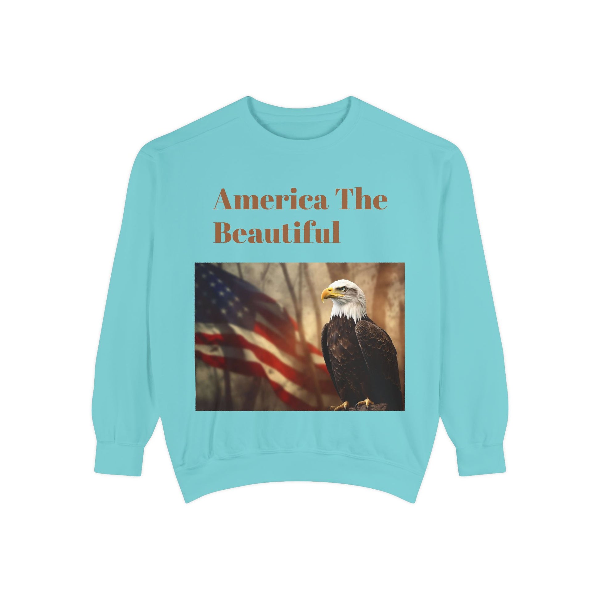 Unisex Garment-Dyed Sweatshirt America The Beautiful and The American Flag and a Bald eagle perfect gift for Freedom fighters and nature lovers - Toddcraft