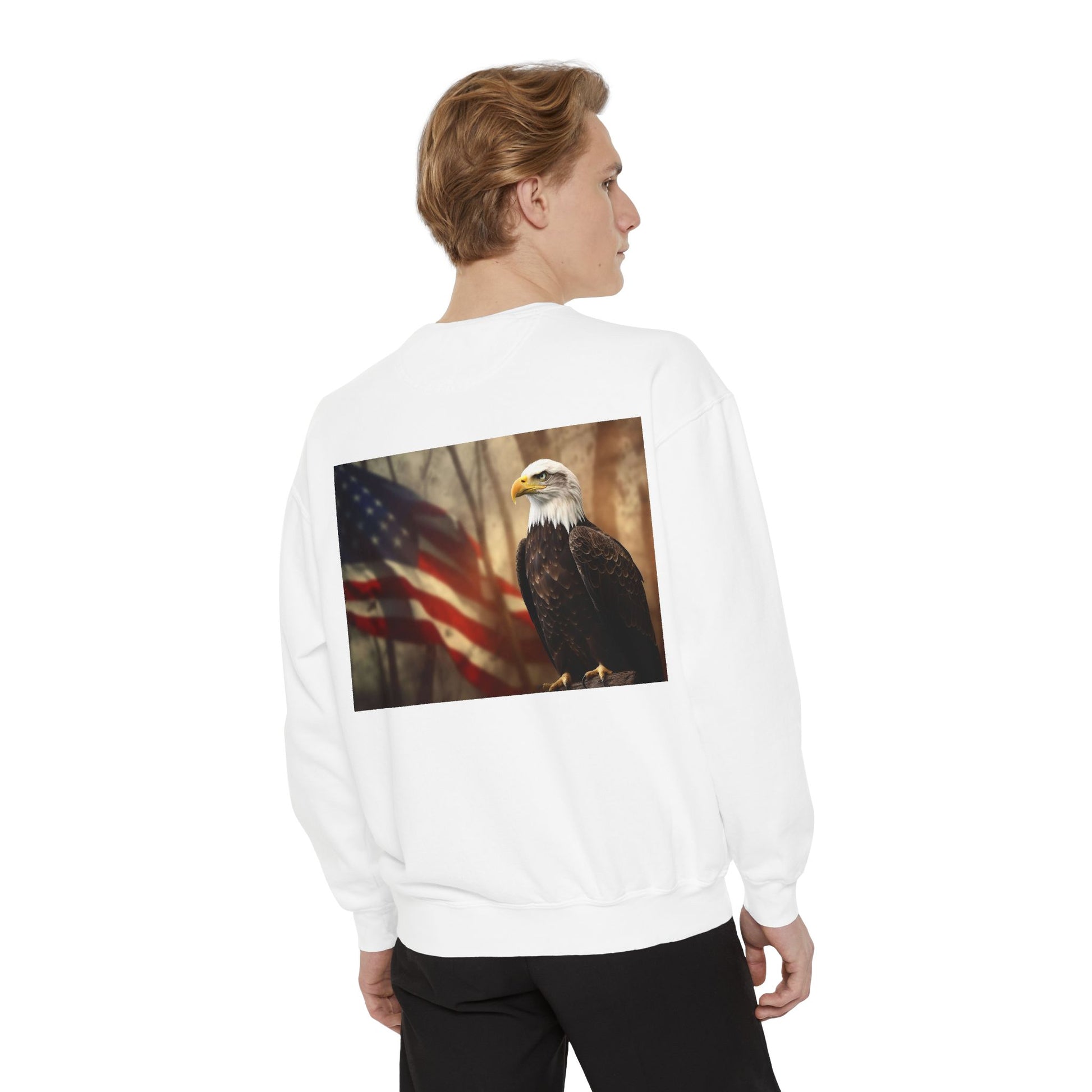 Unisex Garment-Dyed Sweatshirt America The Beautiful and The American Flag and a Bald eagle perfect gift for Freedom fighters and nature lovers - Toddcraft