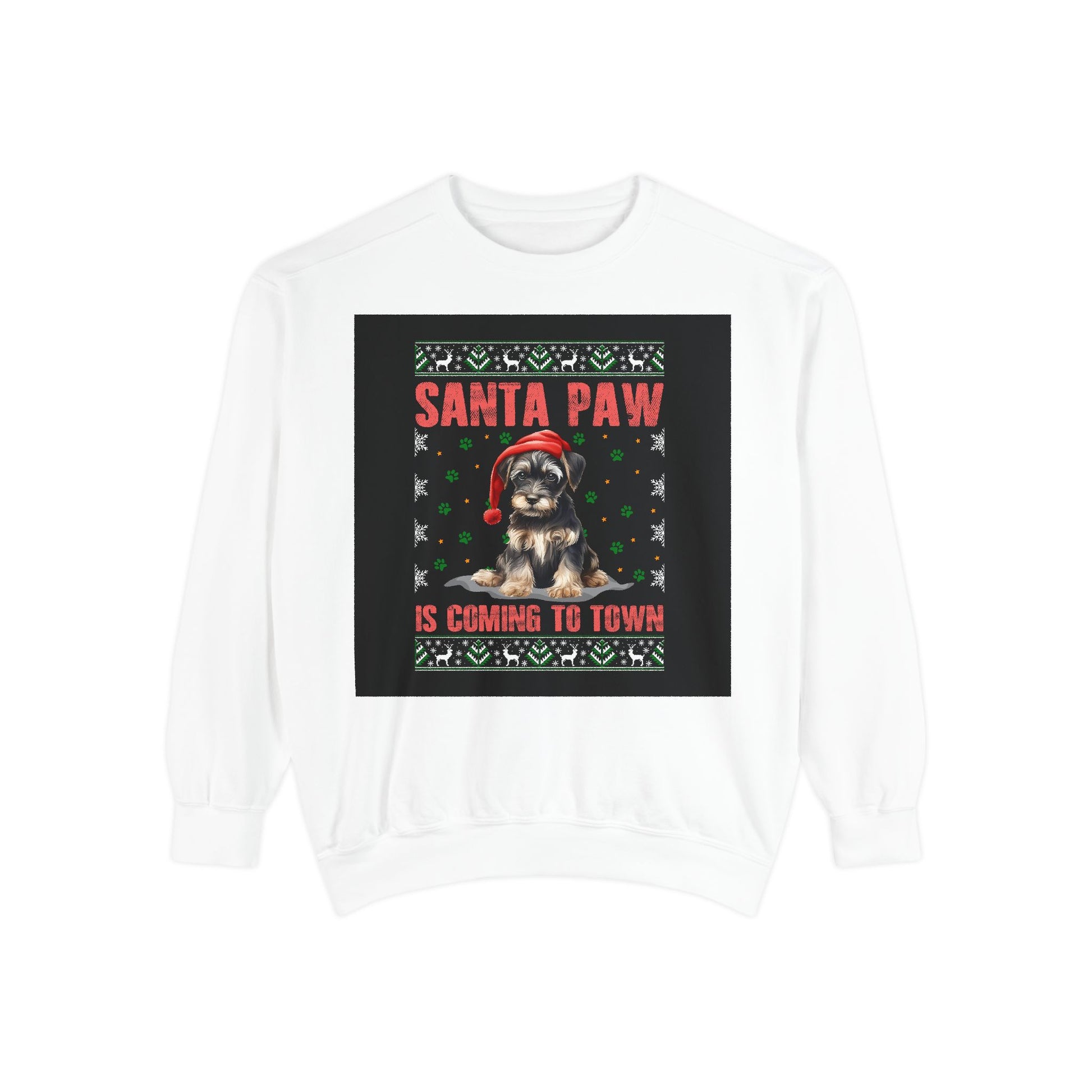 Santa Paw Unisex Garment-Dyed Sweatshirt, Cozy Holiday Gift, Dog Lover Apparel, Christmas Sweatshirt, Comfortable Layering - Toddcraft