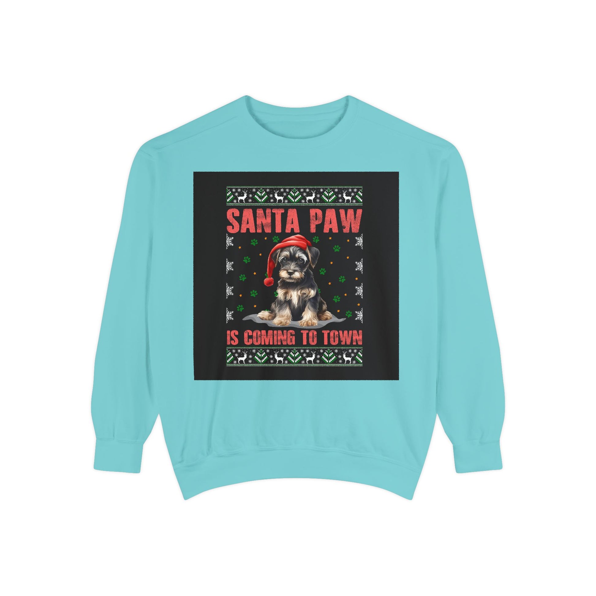 Santa Paw Unisex Garment-Dyed Sweatshirt, Cozy Holiday Gift, Dog Lover Apparel, Christmas Sweatshirt, Comfortable Layering - Toddcraft