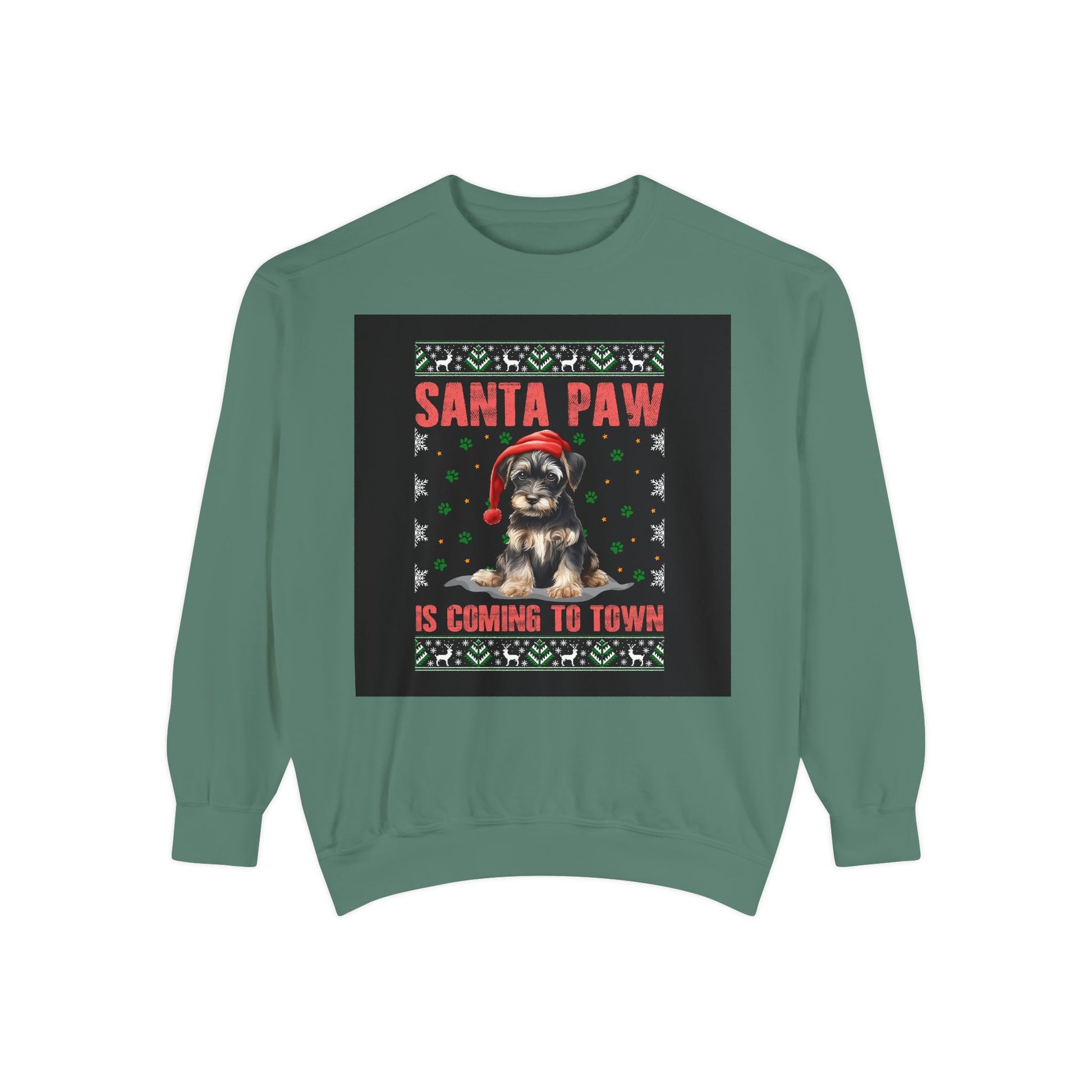 Santa Paw Unisex Garment-Dyed Sweatshirt, Cozy Holiday Gift, Dog Lover Apparel, Christmas Sweatshirt, Comfortable Layering - Toddcraft