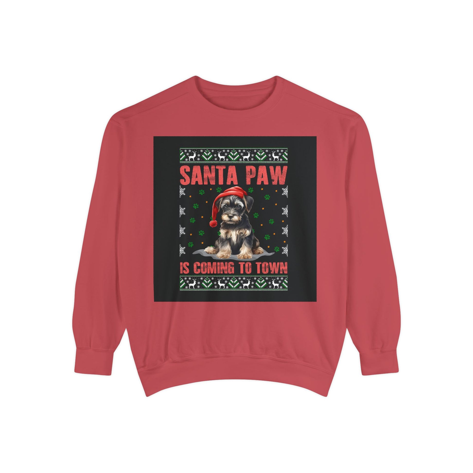 Santa Paw Unisex Garment-Dyed Sweatshirt, Cozy Holiday Gift, Dog Lover Apparel, Christmas Sweatshirt, Comfortable Layering - Toddcraft