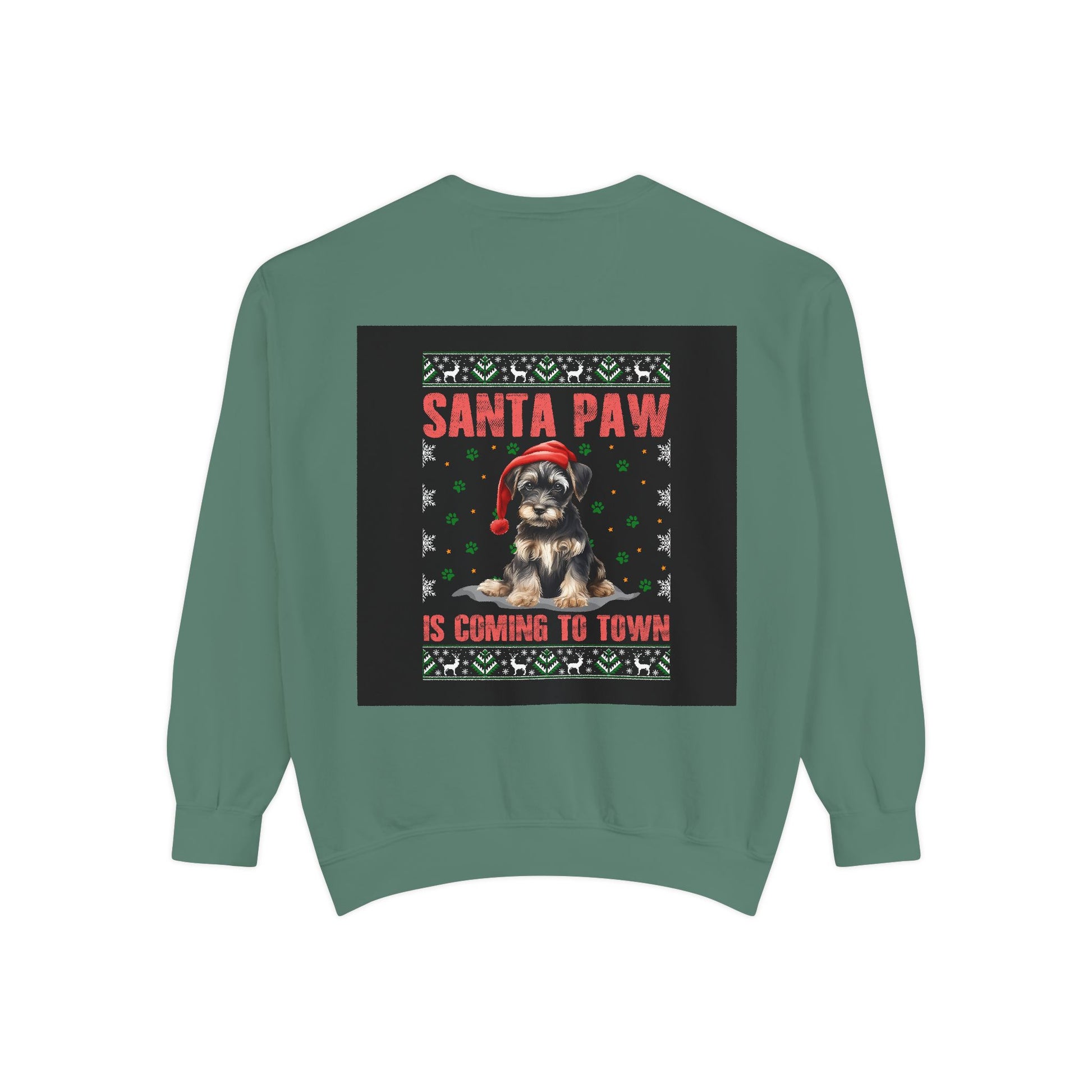Santa Paw Unisex Garment-Dyed Sweatshirt, Cozy Holiday Gift, Dog Lover Apparel, Christmas Sweatshirt, Comfortable Layering - Toddcraft