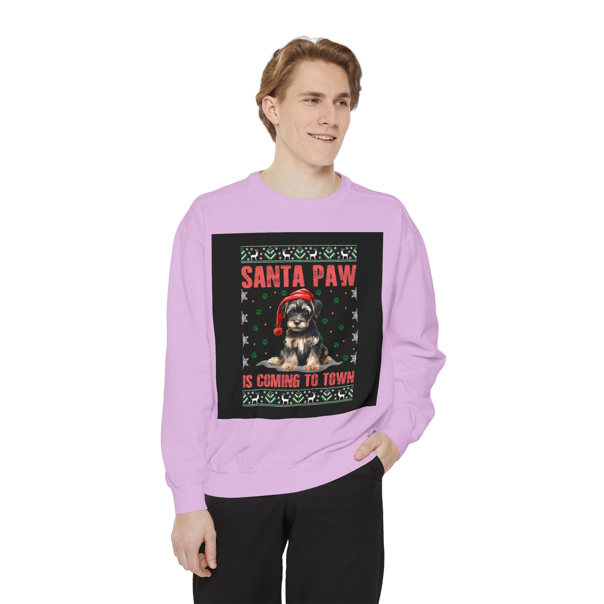 Santa Paw Unisex Garment-Dyed Sweatshirt, Cozy Holiday Gift, Dog Lover Apparel, Christmas Sweatshirt, Comfortable Layering - Toddcraft