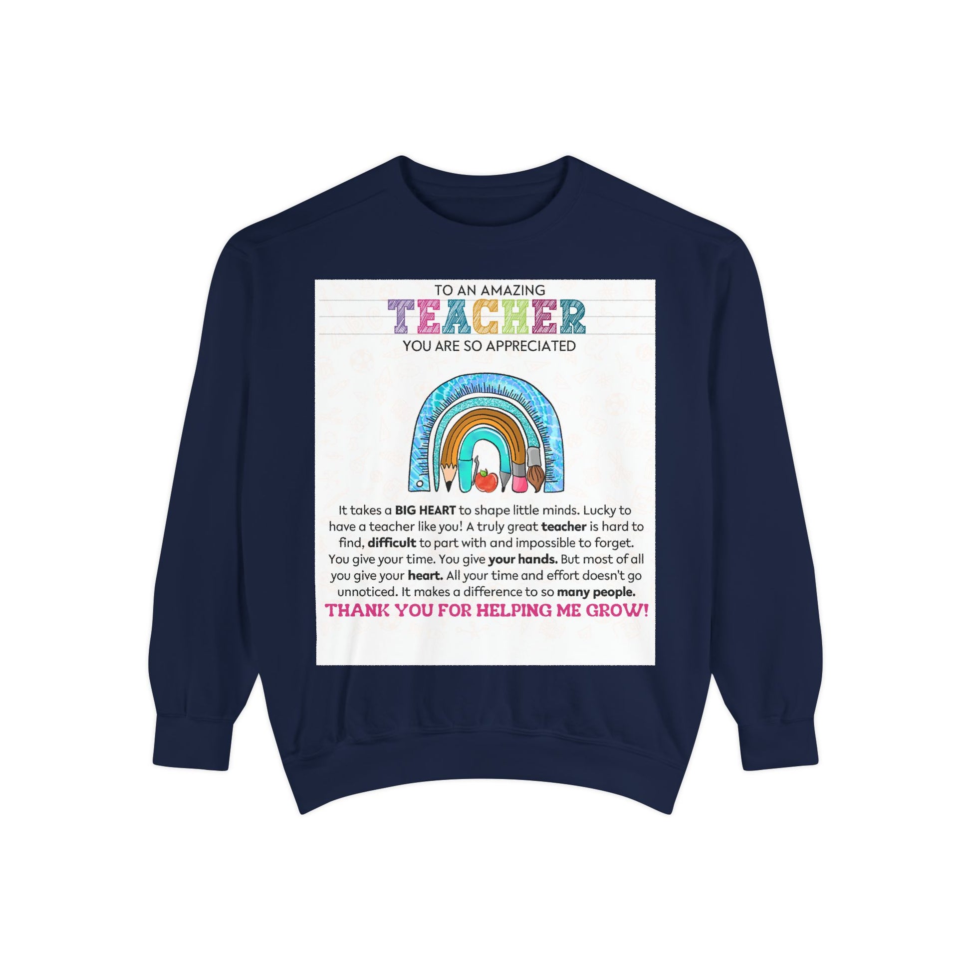Thank You Teacher Sweatshirt | Appreciation Gift for Educators | Unisex Garment-Dyed Pullover | Rainbow Design | Perfect for Teacher [...] - Toddcraft
