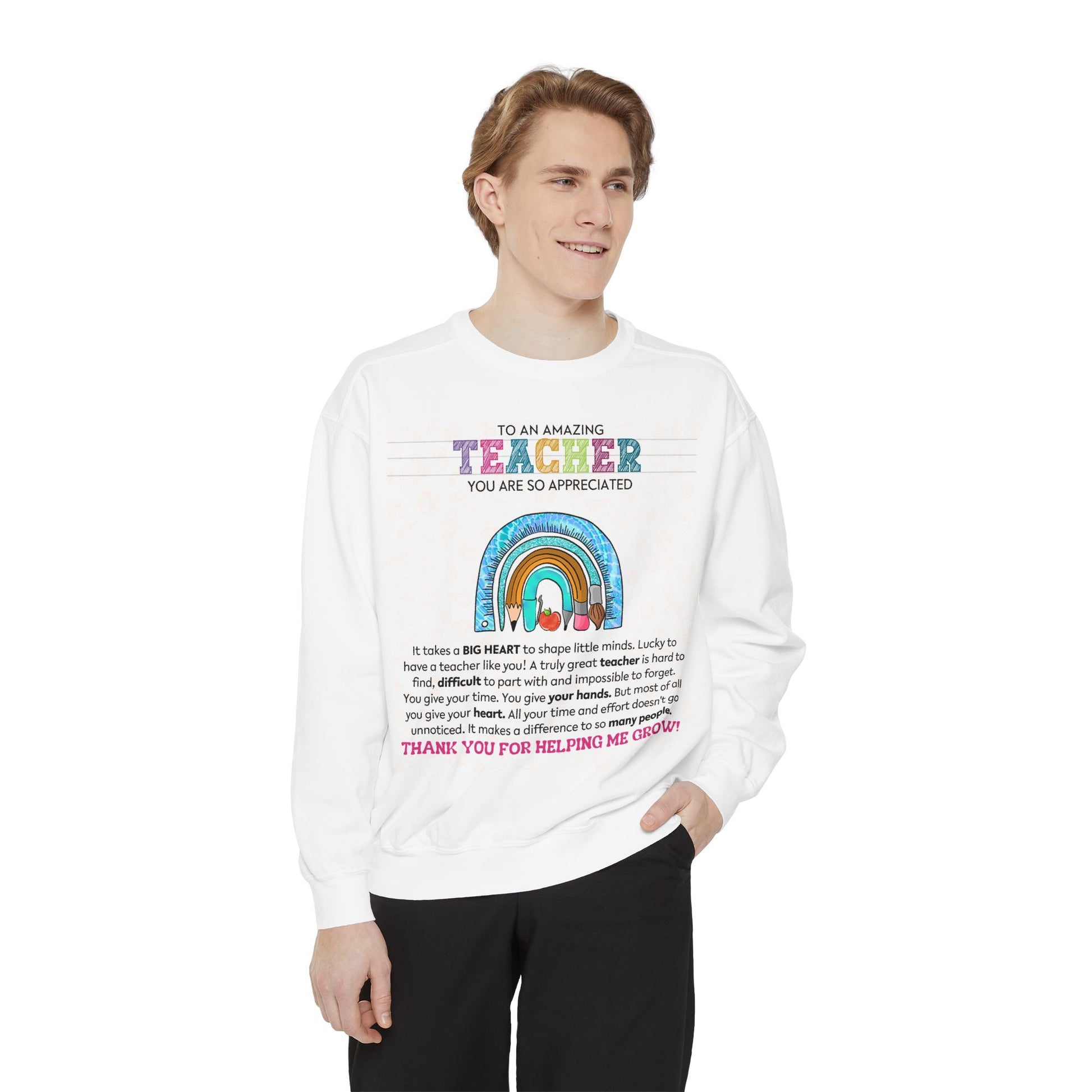 Thank You Teacher Sweatshirt | Appreciation Gift for Educators | Unisex Garment-Dyed Pullover | Rainbow Design | Perfect for Teacher [...] - Toddcraft