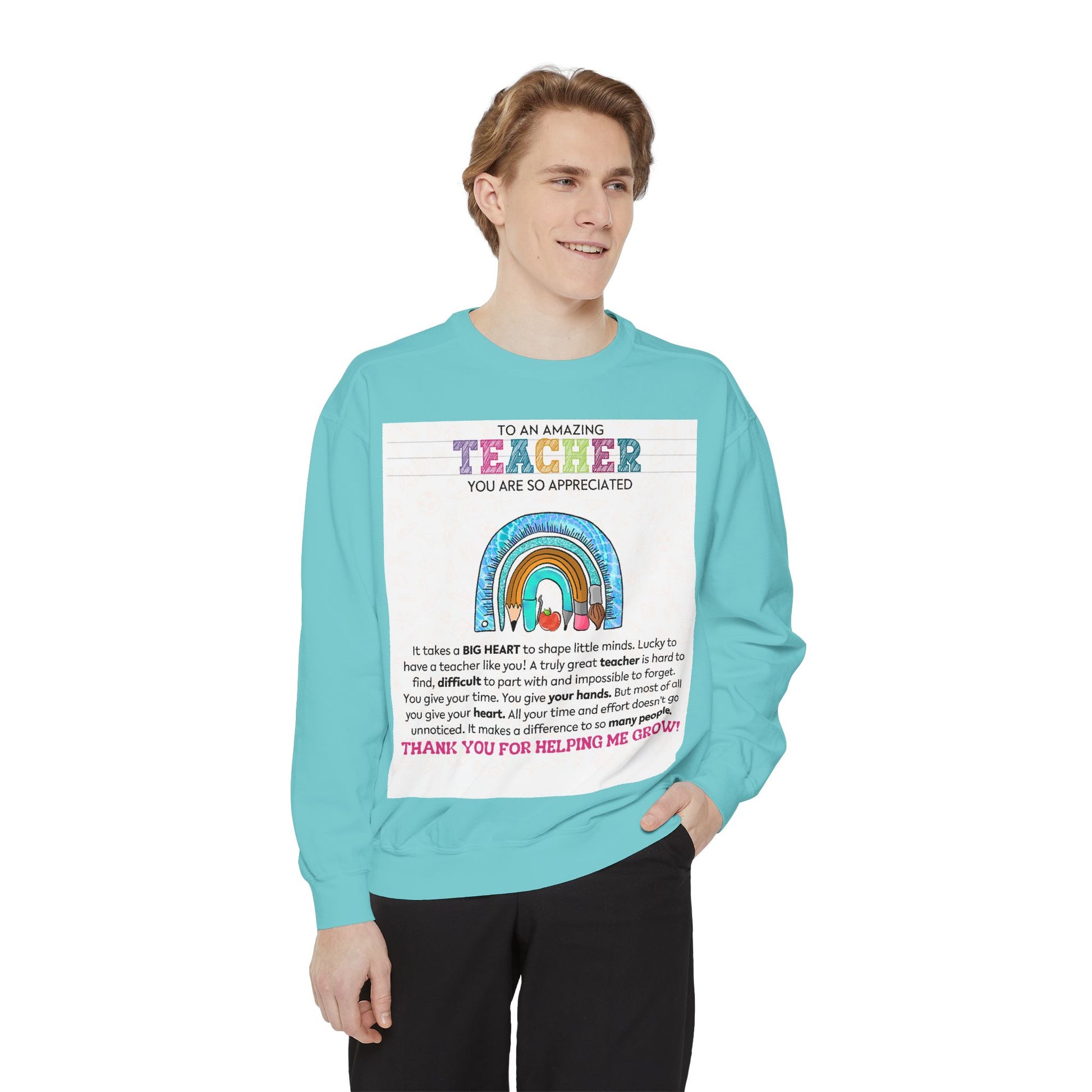 Thank You Teacher Sweatshirt | Appreciation Gift for Educators | Unisex Garment-Dyed Pullover | Rainbow Design | Perfect for Teacher [...] - Toddcraft