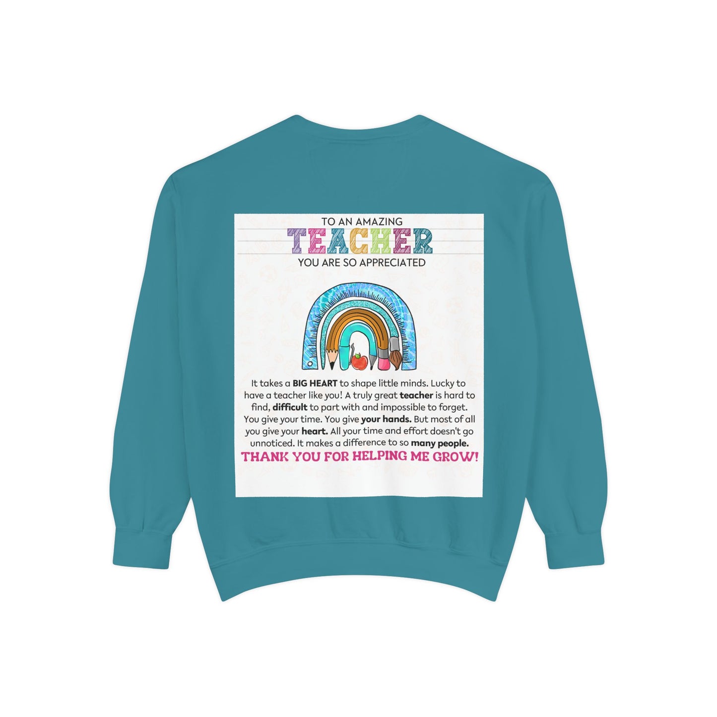 Thank You Teacher Sweatshirt | Appreciation Gift for Educators | Unisex Garment-Dyed Pullover | Rainbow Design | Perfect for Teacher [...] - Toddcraft