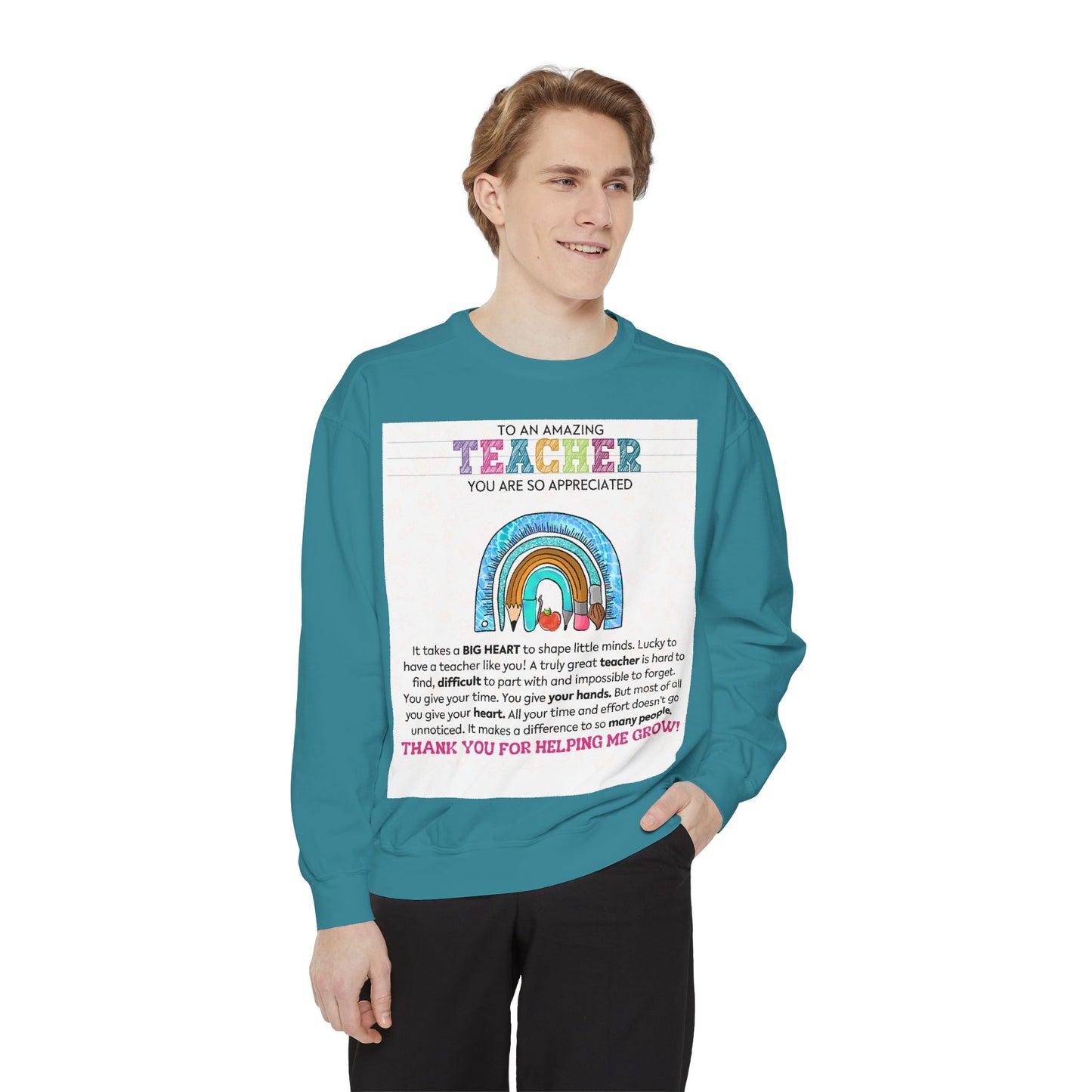 Thank You Teacher Sweatshirt | Appreciation Gift for Educators | Unisex Garment-Dyed Pullover | Rainbow Design | Perfect for Teacher [...] - Toddcraft