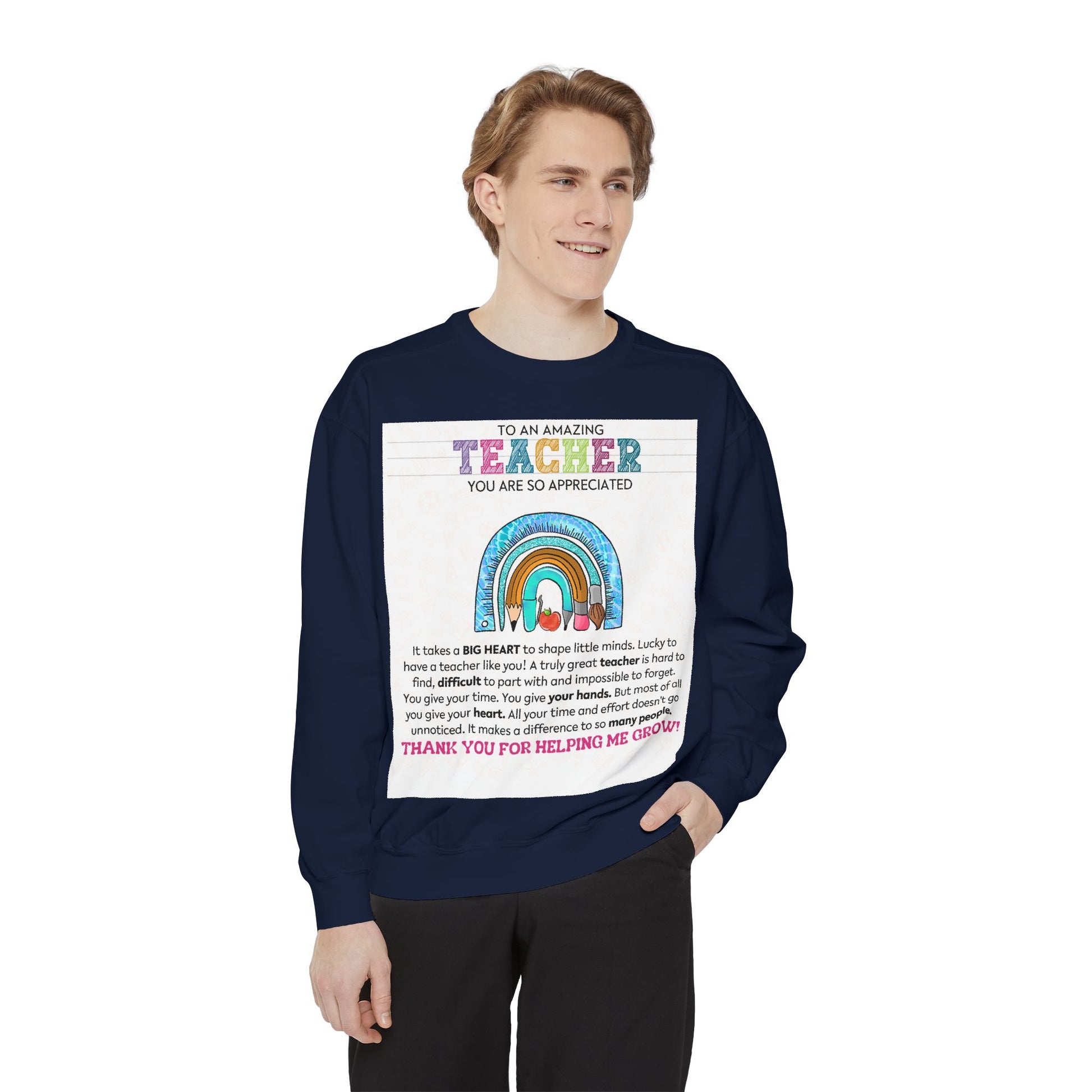 Thank You Teacher Sweatshirt | Appreciation Gift for Educators | Unisex Garment-Dyed Pullover | Rainbow Design | Perfect for Teacher [...] - Toddcraft