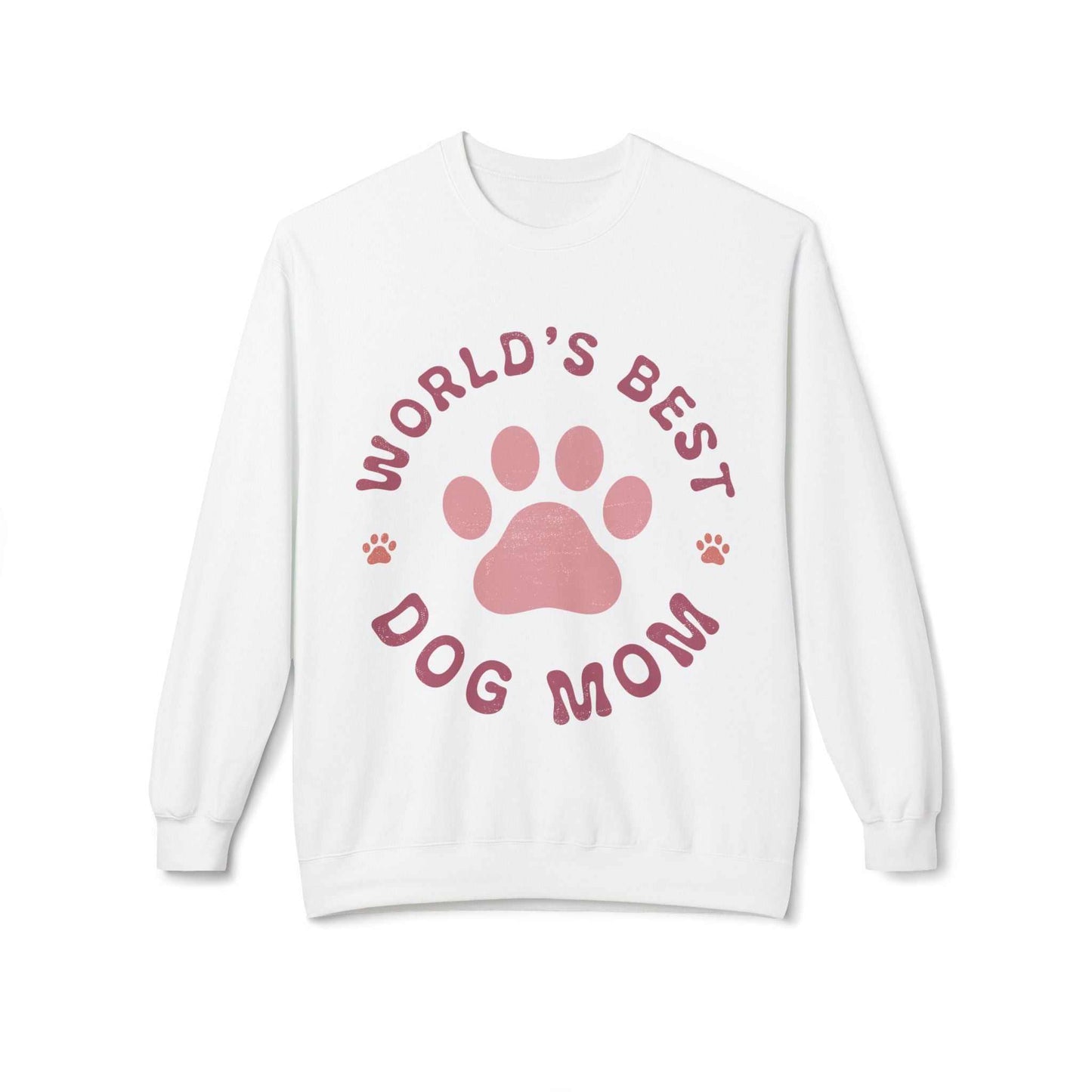 Unisex midweight softstyle fleece crewneck sweatshirt with "World's Best Dog Mom" print.
