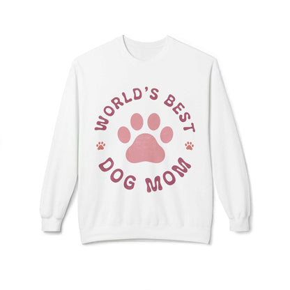 Unisex midweight softstyle fleece crewneck sweatshirt with "World's Best Dog Mom" print.