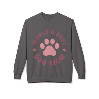 Unisex midweight softstyle fleece crewneck sweatshirt with paw print design.