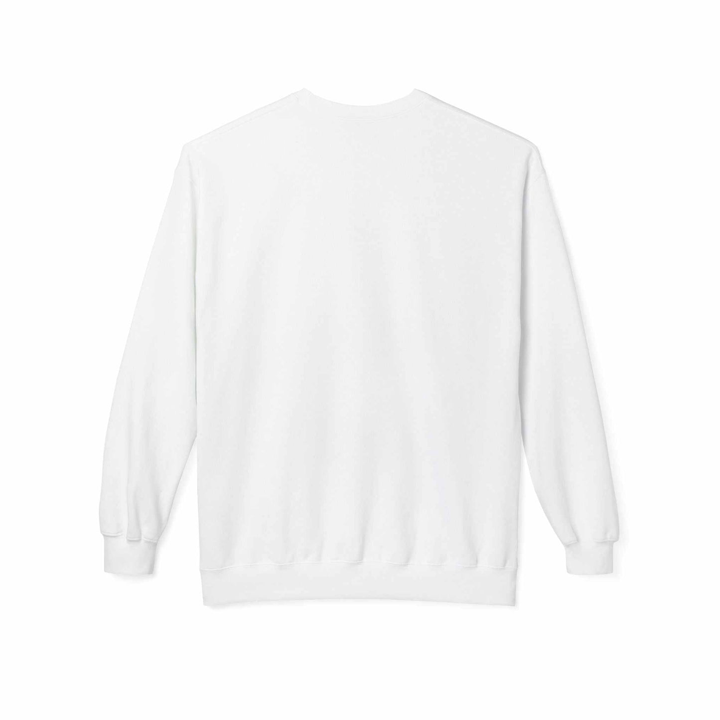 Unisex midweight softstyle fleece crewneck sweatshirt in white back view.