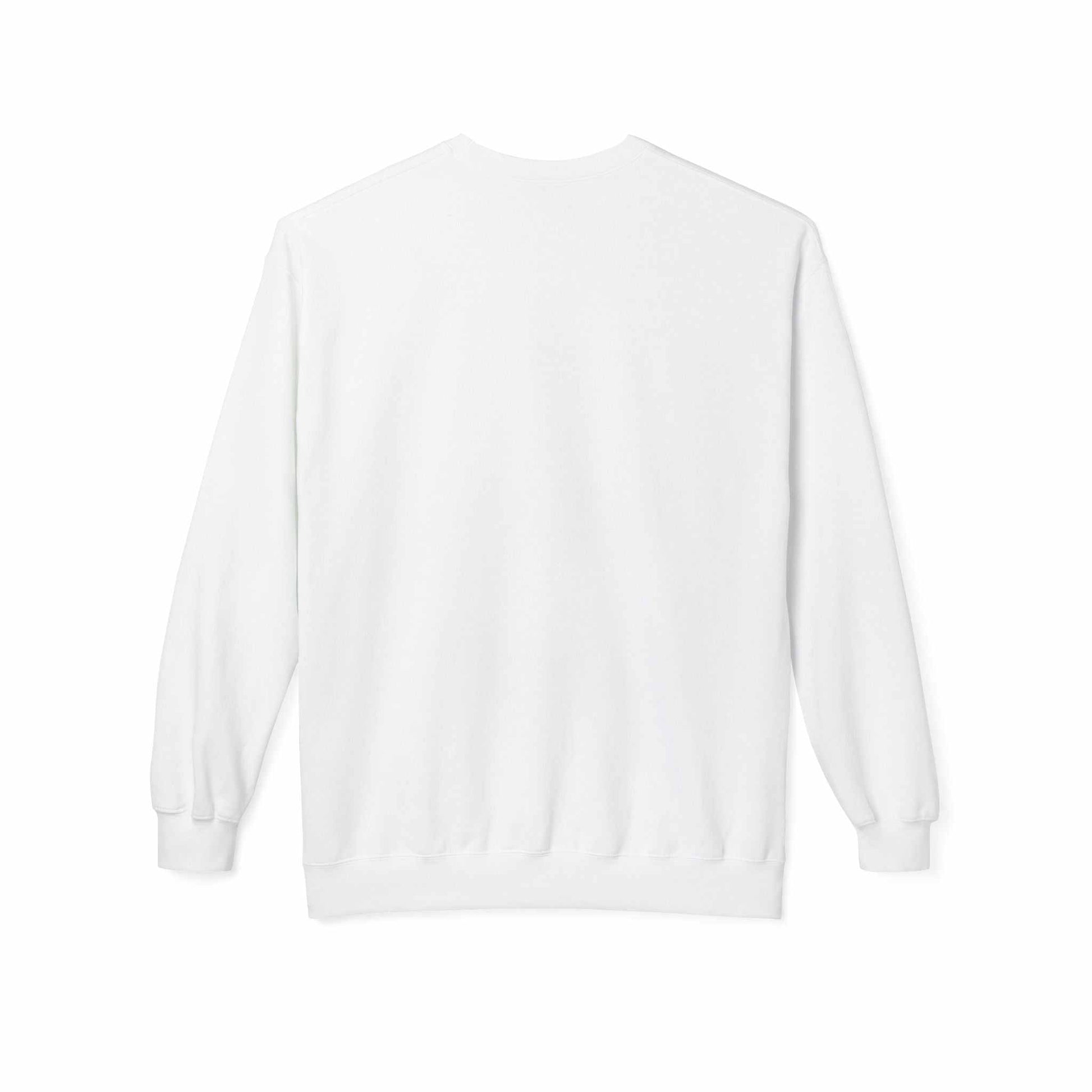 Unisex midweight softstyle fleece crewneck sweatshirt in white back view.
