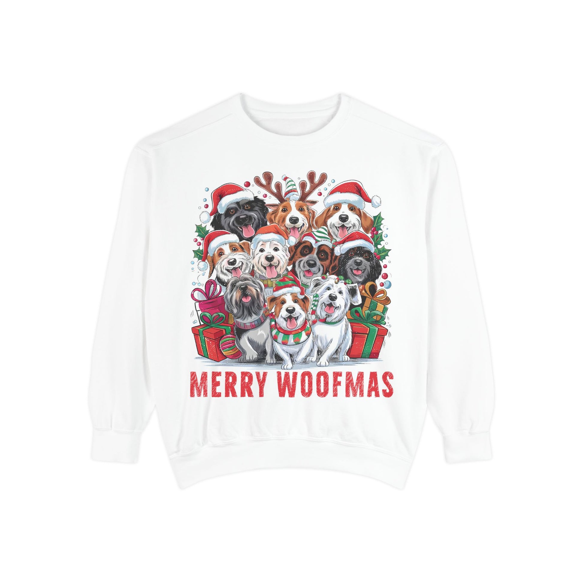 Festive Dog Sweatshirt, Merry Woofmas Sweatshirt, Unisex Holiday Clothing, Dog Lover Gift, Christmas Sweater, Cozy Winter Apparel - Toddcraft